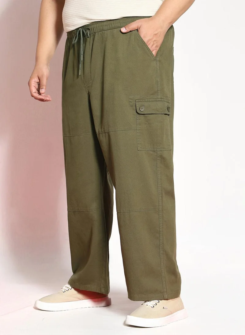 أوربانو فاشن Urbano Plus Men's Medium Olive Loose Baggy Fit Cargo Jogger Chino Pant with 6 Pockets Stretchable